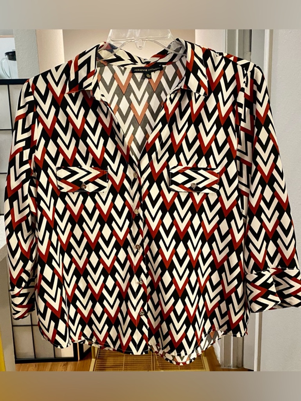 3/$12 - Adrienne Vittadini Chevron Print Button-Front Shirt - Size XL